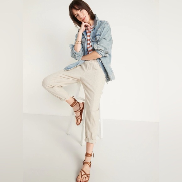 NWT! Flax Linen High-Waisted Cropped Linen-Blend Pants - Multiple Sizes - Picture 1 of 6